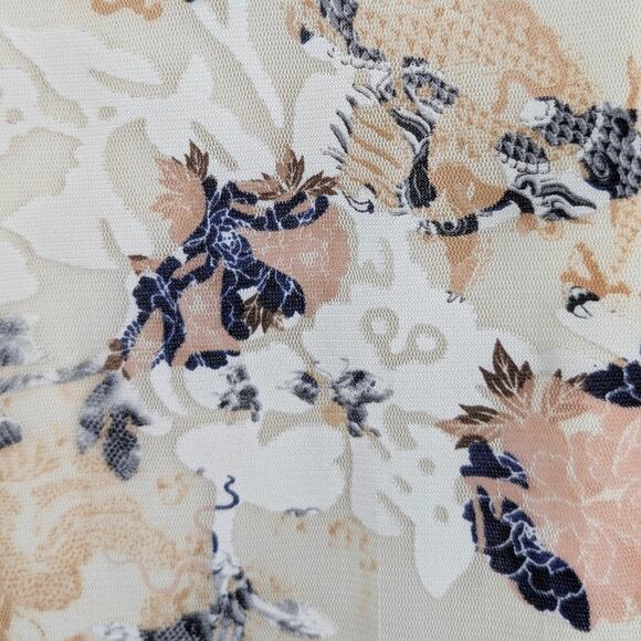 Wrapper Y2K Sheer Mesh Layered V Neck Bell Sleeve White Cream Floral Dragon Top - Picture 5 of 11